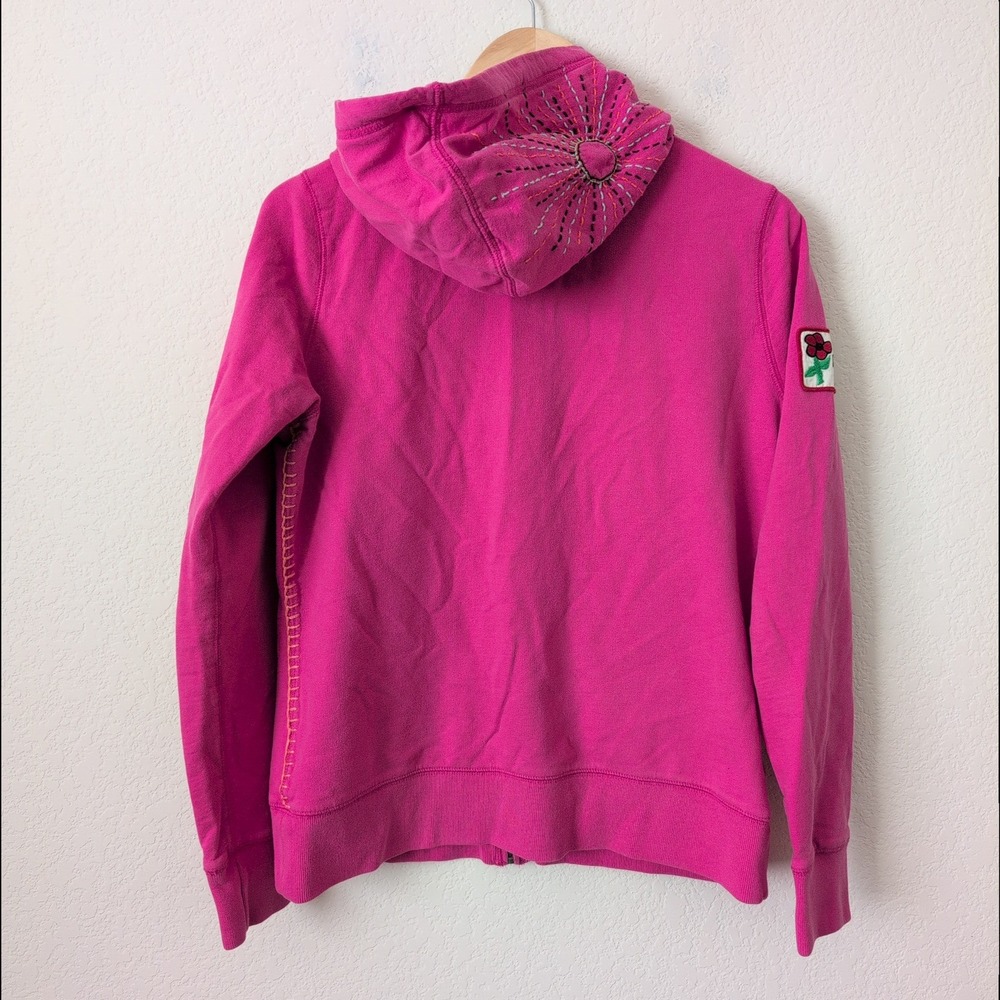 VTG Lucky Brand Pink Full‎ Zip Hoodie Peace Hand Embroidered Flower Boho Y2K  L - Picture 9 of 10